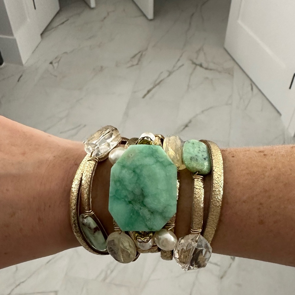 Elegant Gold and Green Stone Bracelet Set